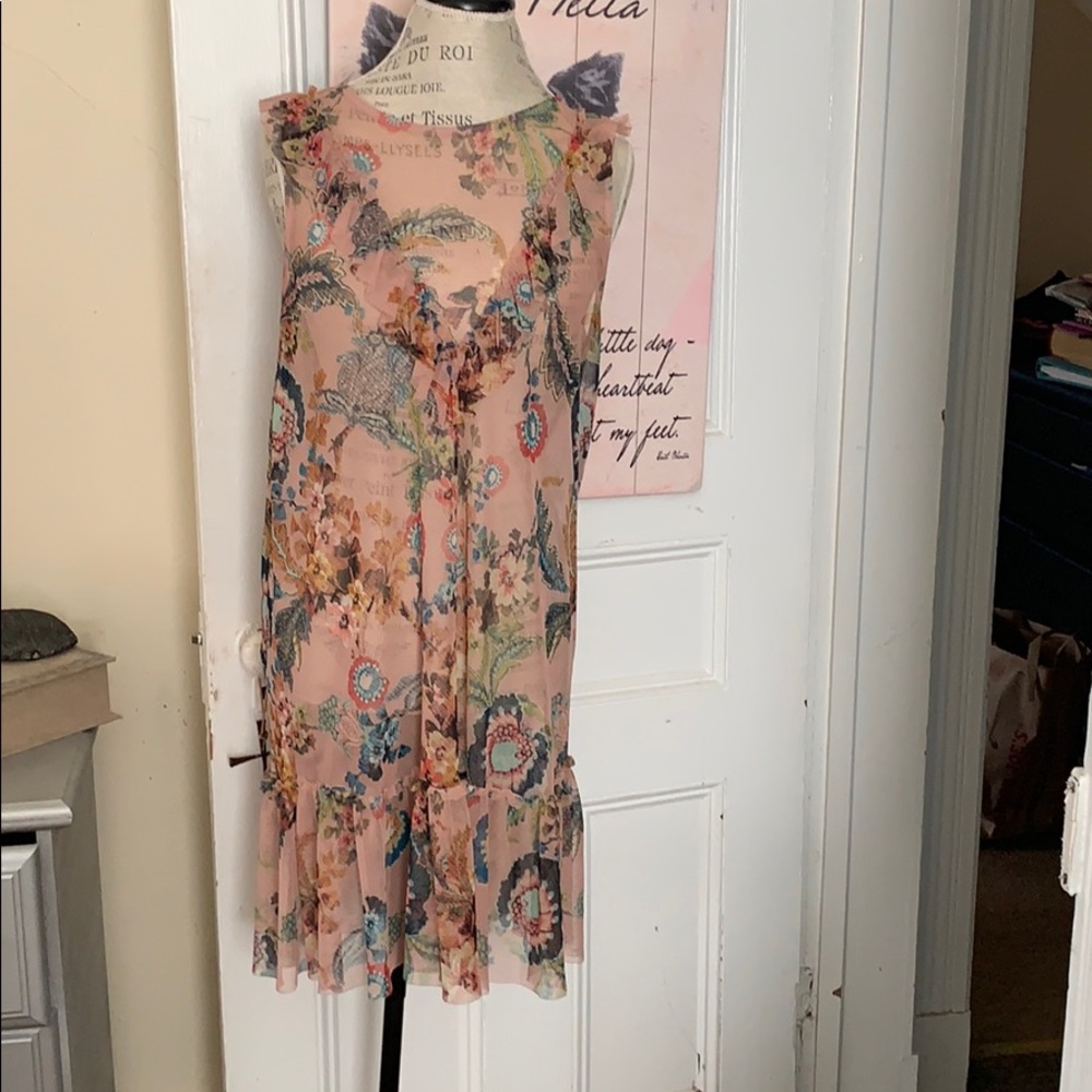 Sheer pink floral dress pretty flirty large